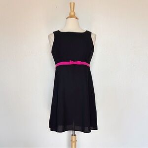 Vintage 90s Black Mini Babydoll Dress with Hot Pink Bow